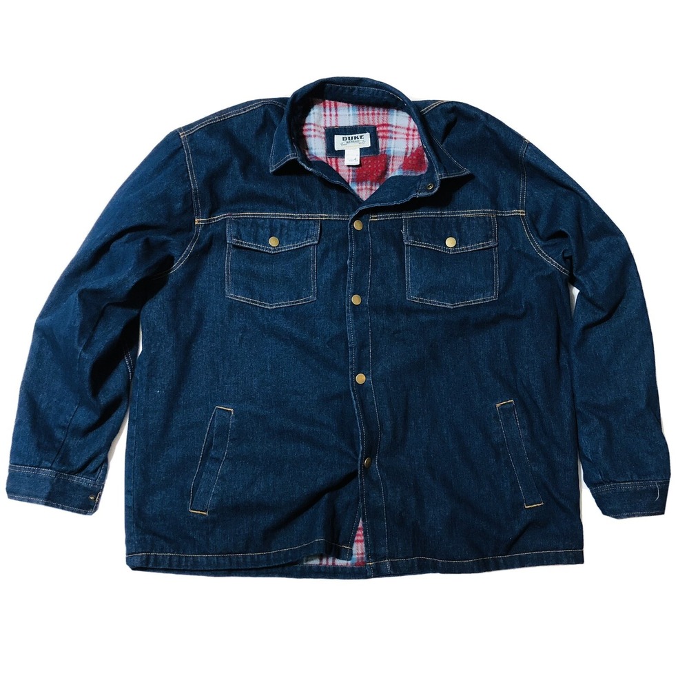 Duke Haband Denim Snap 2XL Jacket Flannel Lined Mens XXL Blue Jean Fast Shipping